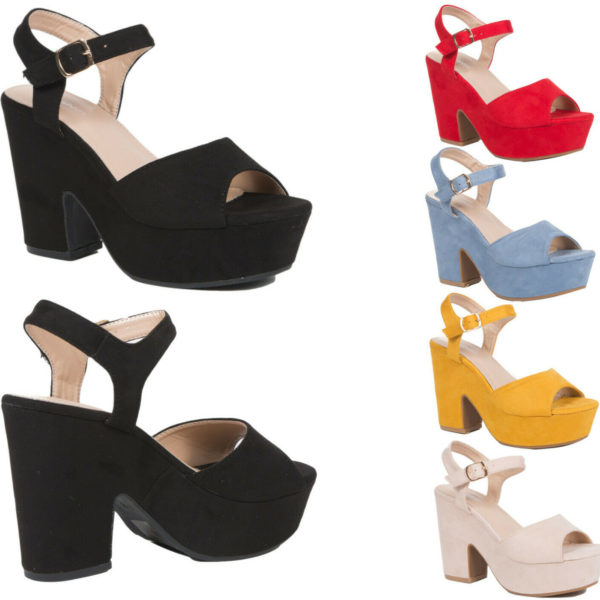 Sandali spuntati scarpe donna sabot tacco plateau scamosciate comodi nuove