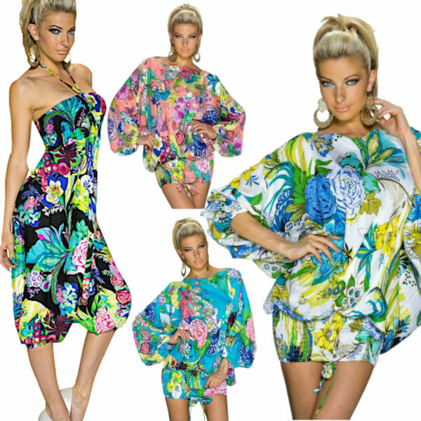 Maglia donna tuta miniabito ginocchio stampa floreale overall fascia