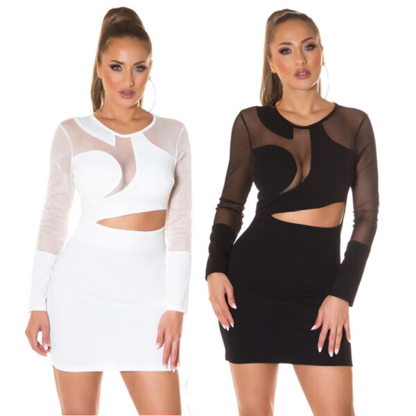 Mini abito aderente sexy con inserti velati bodycon elasticizzato CutOut
