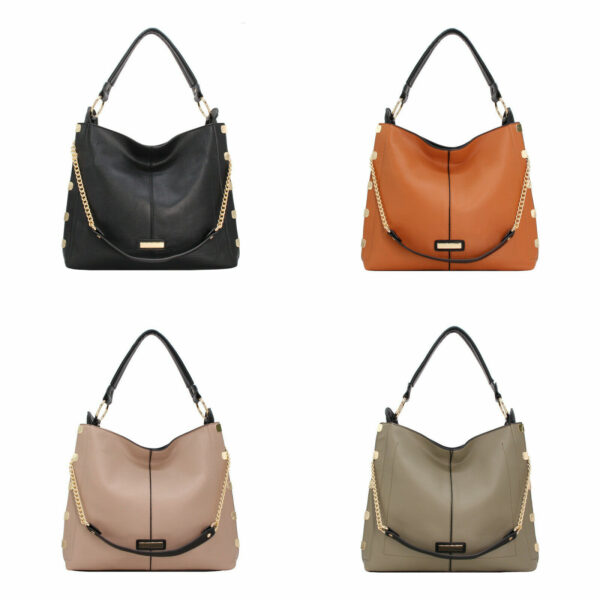 Borsa a spalla donna grande elegante manico dettagli metallici oro