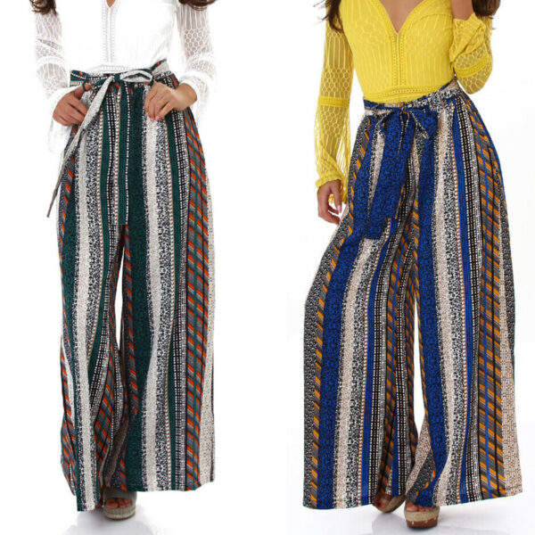 Pantalone palazzo taglio ampio fantasia multicolore verticale