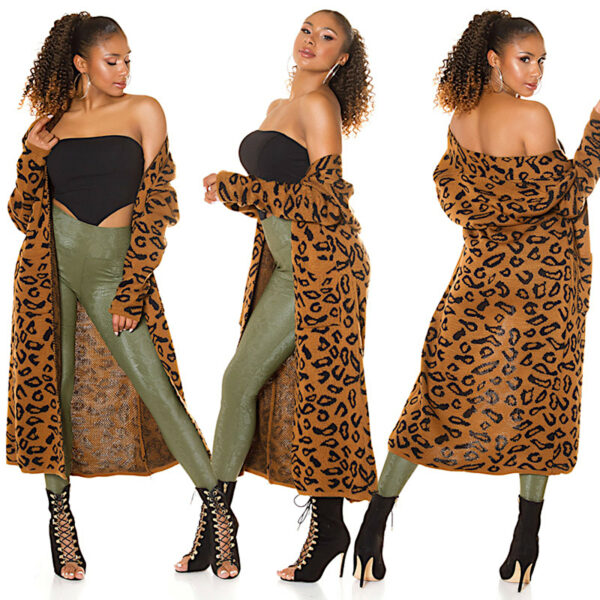 Cardigan lungo donna leopardato animalier tasche taglia unica