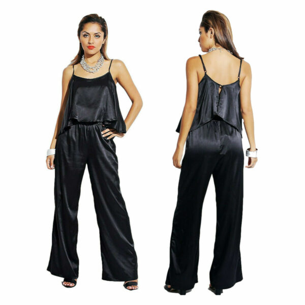 Tuta donna intera raso lucido nera spalline taglio morbido top ruota cut schiena