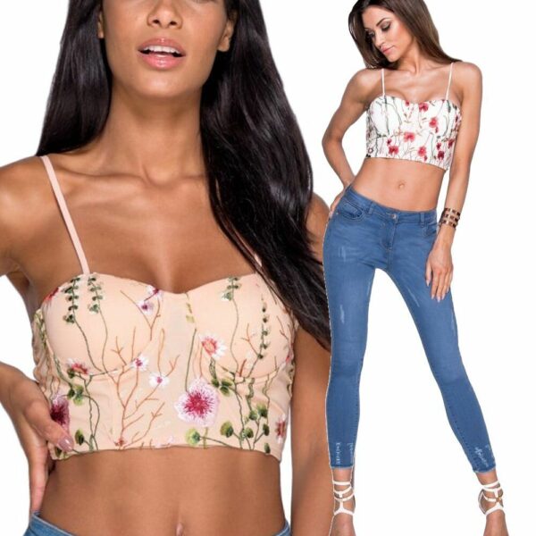 Reggiseno Top balconcino ricamato floreale imbottito sottogiacca sexy