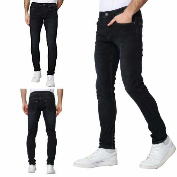 Jeans uomo slim fit blu scuro bottoni elastico elasticizzato misto cotone