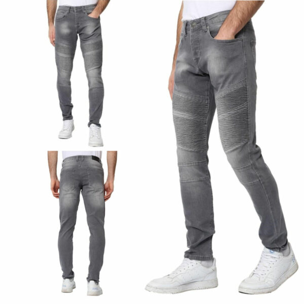 Jeans uomo nervato slim fit grigio elastico elasticizzato misto cotone