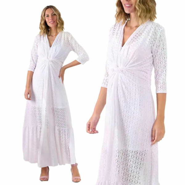 Abito lungo doppio bianco donna Marbella traforato maniche 3/4