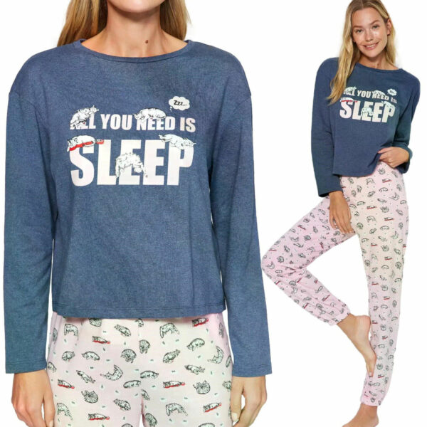Pigiama donna completo 100% cotone maniche lunghe gatto all you need is sleep